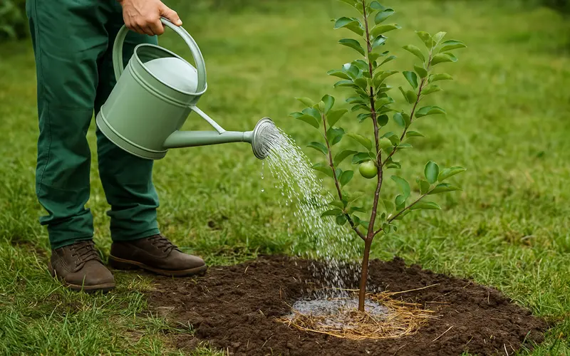 آبیاری منظم به درخت سیب