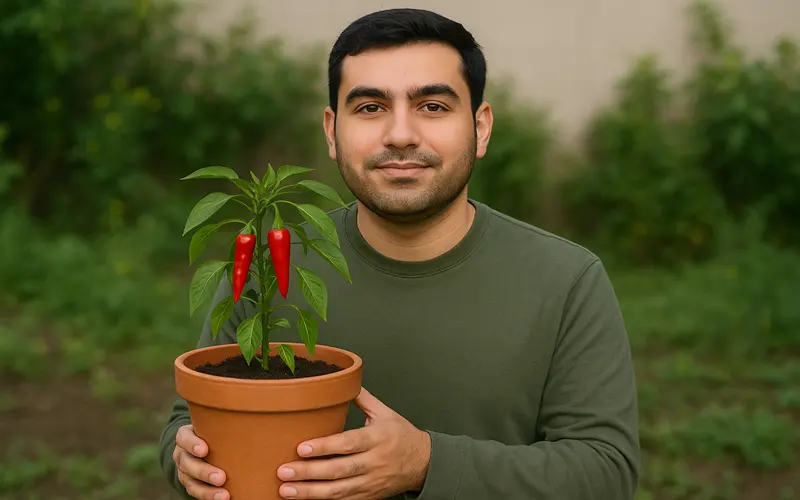 کاشت فلفل قلمی در گلدان