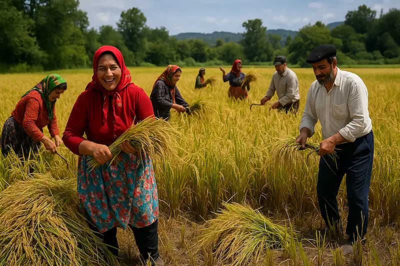 مراسم سنتی کشاورزان برای برداشت برنج شمال
