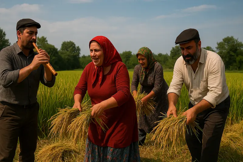 مشارکت بین‌نسلی در مراسم درو
