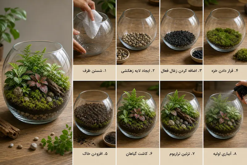 مراحل ساخت تراریوم شیشه‌ای