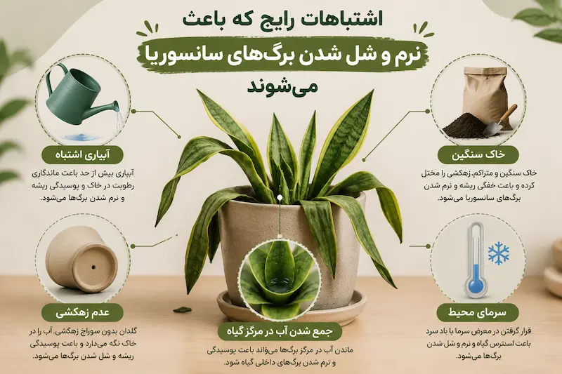 اشتباهات رایج که باعث شل شدن برگ سانسوریا می‌شوند